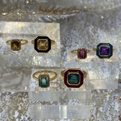 Bague art déco CABA Or - Email noir  & Quartz Champagne TAILLE 52