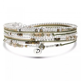 Bracelet 2 tours ATLANTA en argent - Cordons & Perles Beige kaki léopard DORIANE BIJOUX