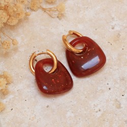 Boucles d'Oreilles créoles DIONE Or - Anneau lisse & Pendentif cuivré pailleté - Aurélie Joliff