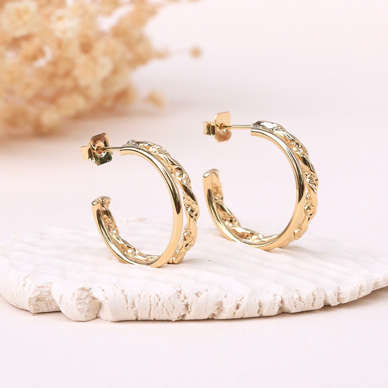 Boucles d'Oreilles Double Créoles Les Essentiels - Fil diamanté