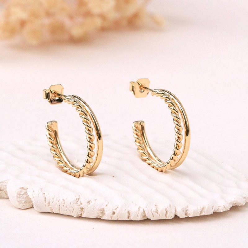 Boucles d'Oreilles Double Créoles Les Essentiels - Fil torsadé - Aurélie Joliff