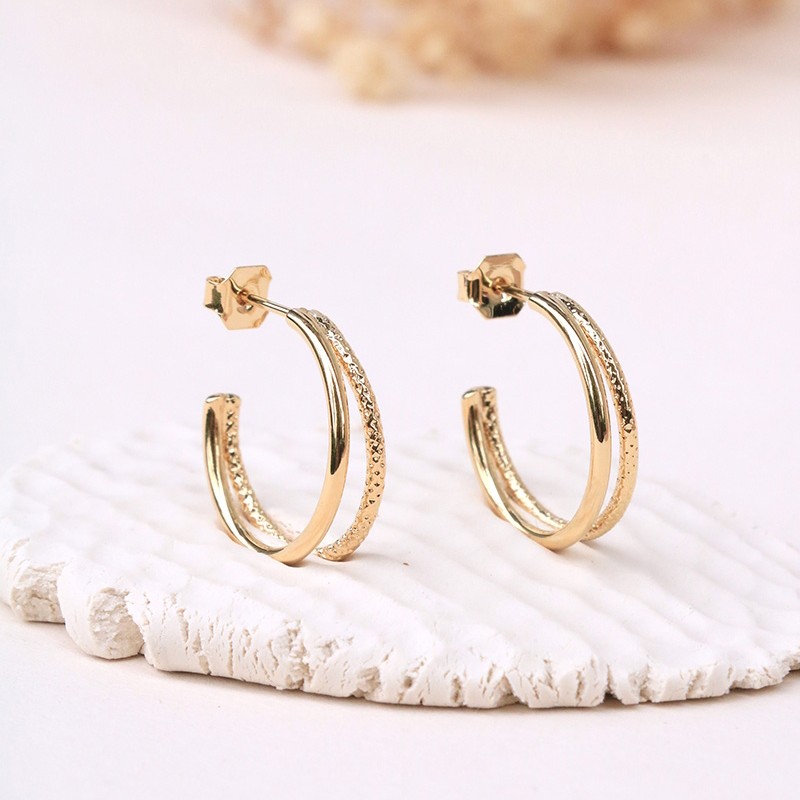 Boucles d'Oreilles Double Créoles Les Essentiels - Fil piqueté - Aurélie Joliff