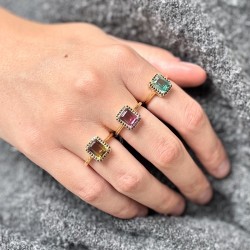 Bague art déco SUBLIME Or - Quartz grenat & Zircons noirs TAILLE 54