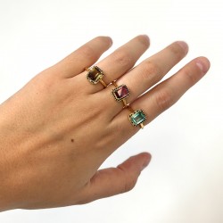 Bague art déco SUBLIME Or - Quartz grenat & Zircons noirs TAILLE 54