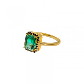 Bague art déco SUBLIME Or - Quartz vert & Zircons noirs - Une à Une