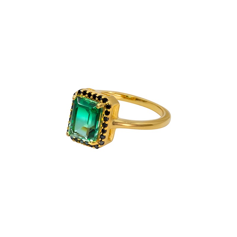 Bague art déco SUBLIME Or - Quartz vert & Zircons noirs - Une à Une