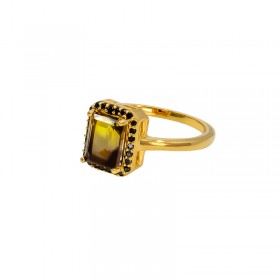 Bague art déco SUBLIME Or - Quartz jaune brun & Zircons noirs - Une à Une