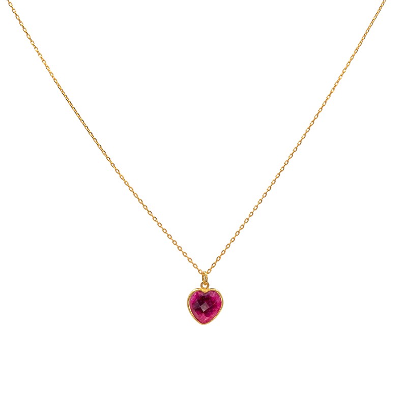 Collier AMOR chaîne doré & Coeur Rubis - Une à Une
