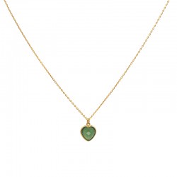 Collier AMOR chaîne dorée & Coeur Serpentine vert  - Une à Une
