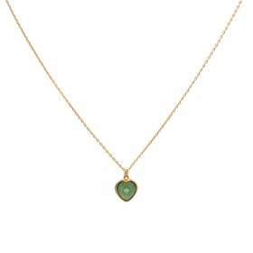 Collier AMOR chaîne dorée & Coeur Serpentine vert  - Une à Une