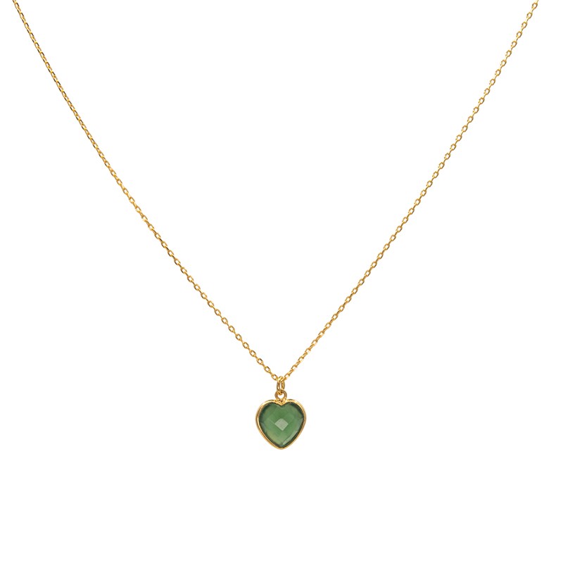 Collier AMOR chaîne dorée & Coeur Serpentine vert  - Une à Une
