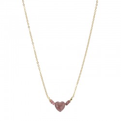Collier LIA chaîne doré & Coeur Tourmaline rose - Une à Une