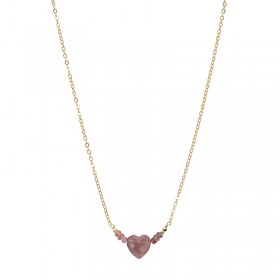 Collier LIA chaîne doré & Coeur Tourmaline rose - Une à Une