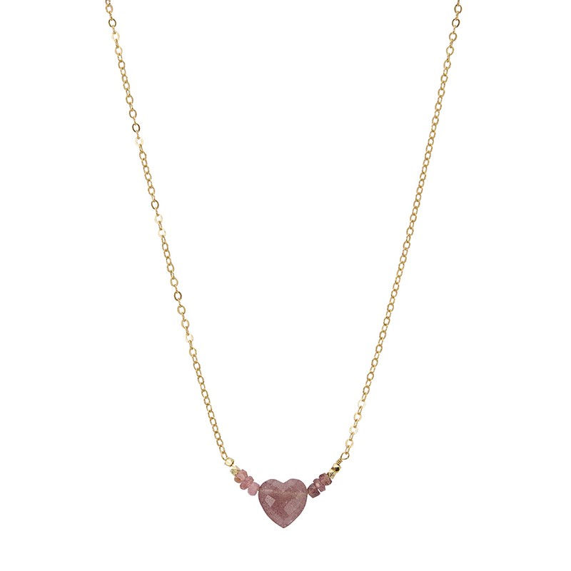 Collier LIA chaîne doré & Coeur Tourmaline rose - Une à Une