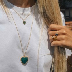 Collier AMOR chaîne dorée & Pendentif Coeur Serpentine vert