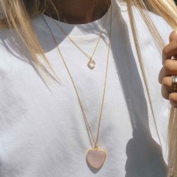 Collier AMOR chaîne doré & Pendentif Coeur Pierre de Lune