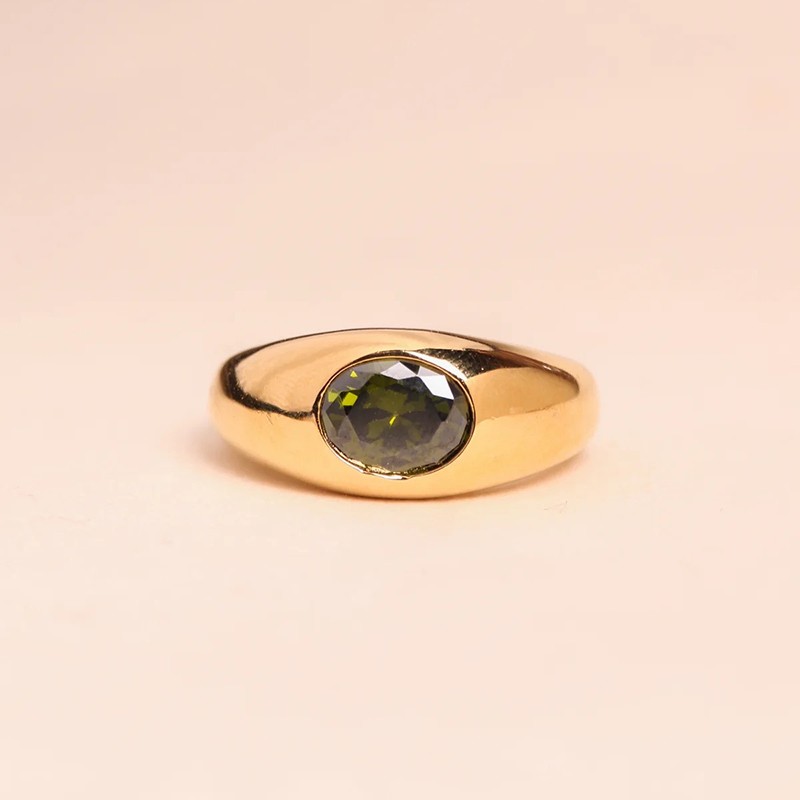 Bague fine ODILE PERIDOTajustable & Ovale vert facetté