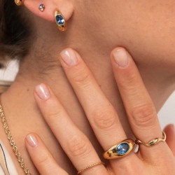 Boucles d'oreilles ODILE Or - Créole & Zircon bleu ovale