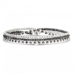 Bracelet élastique LE HEAVEN Trois tours en argent - Gris Hématite - DORIANE Bijoux