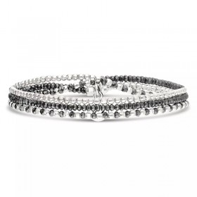 Bracelet élastique LE HEAVEN Trois tours en argent - Gris Hématite - DORIANE Bijoux