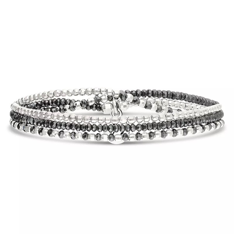 Bracelet élastique LE HEAVEN Trois tours en argent - Gris Hématite - DORIANE Bijoux
