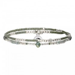 Bracelet 2 tours élastique SPRING en argent - Vert Kaki - DORIANE Bijoux