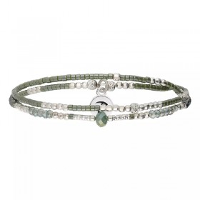 Bracelet 2 tours élastique SPRING en argent - Vert Kaki - DORIANE Bijoux