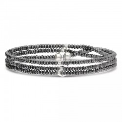 Bracelet élastique 3 tours en argent - Perles de verre Hématite - DORIANE Bijoux
