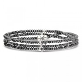 Bracelet élastique 3 tours en argent - Perles de verre Hématite - DORIANE Bijoux