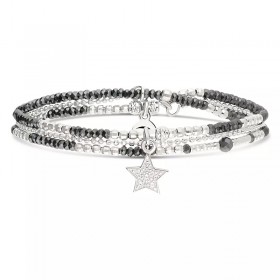 Bracelet élastique 2 tours ETOILE Pavé d'oxydes de zirconium & Chaîne argent - Gris hématite - DORIANE Bijoux