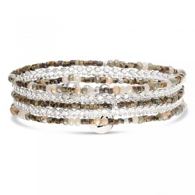 Bracelet élastique 3 tours CHAÎNES en argent - Beige Léopard - DORIANE BIJOUX