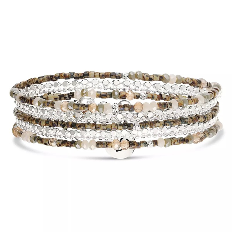 Bracelet élastique 3 tours CHAÎNES en argent - Beige Léopard - DORIANE BIJOUX