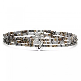 Bracelet élastique LE MIX 3 TOURS argent - Gris Hématite Léopard - DORIANE Bijoux