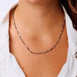 Bracelet élastique LE MIX 3 TOURS argent - Gris Hématite Léopard TAILLE M