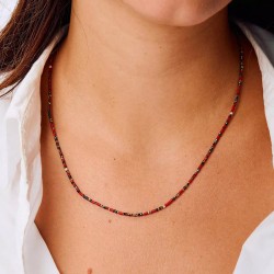 Bracelet élastique LE MIX 3 TOURS argent - Rouge Hématite Léopard TAILLE M