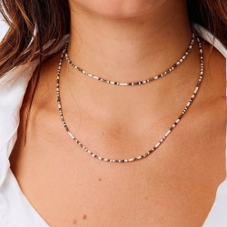 Bracelet élastique LE MIX 5 TOURS argent - Blanc Hématite Léopard TAILLE M