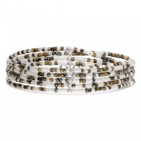 Bracelet élastique LE MIX 5 TOURS argent - Blanc Hématite Léopard - DORIANE Bijoux