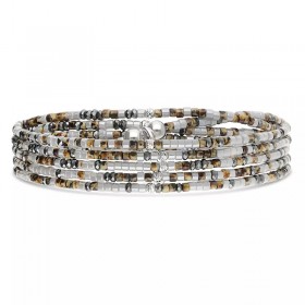 Bracelet élastique LE MIX 5 TOURS argent - Gris Hématite Léopard - DORIANE Bijoux