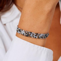 Bracelet élastique LE MIX 5 TOURS argent - Gris Hématite Léopard TAILLE M
