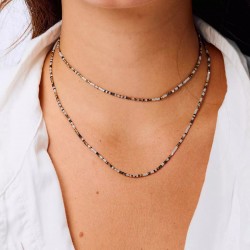 Bracelet élastique LE MIX 5 TOURS argent - Gris Hématite Léopard TAILLE M