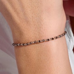 Bracelet élastique MATALA en argent - Perles marron TAILLE M