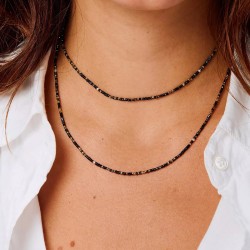 Bracelet élastique LE MIX 5 TOURS argent - Noir Hématite Léopard TAILLE M