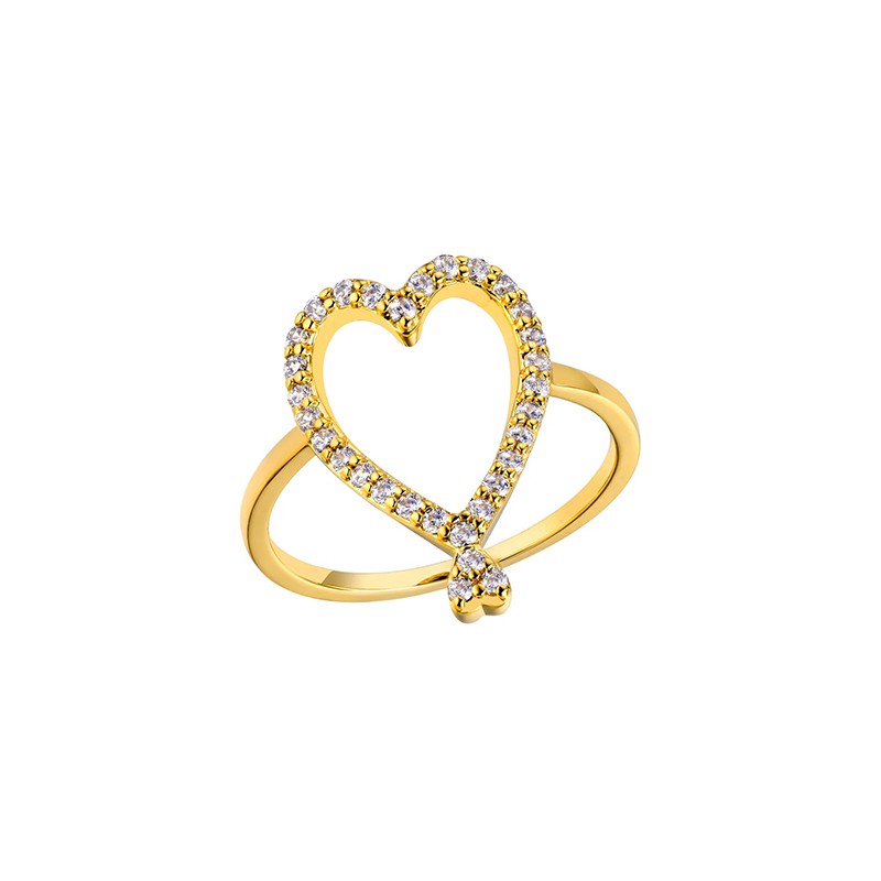 Bague fine TWIN HEART Or & Coeur Zircons blancs TAILLE 52