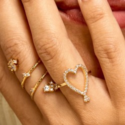 Bague fine TWIN HEART Or & Coeur Zircons blancs TAILLE 52