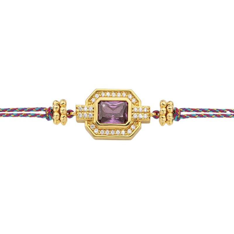 Bracelet cordon ajustable AMETHYSTE SHINNY Art déco & Zircons blancs