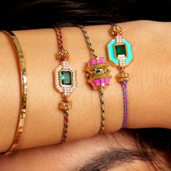 Bracelet cordon ajustable AMETHYSTE SHINNY Art déco & Zircons blancs