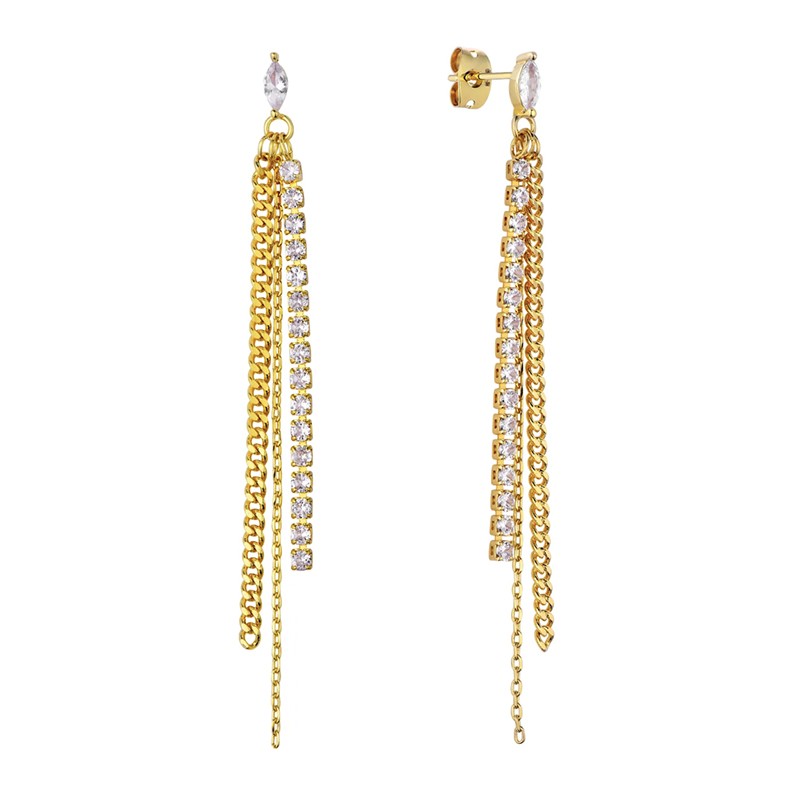 Boucles d'oreilles FRAME Or - Chaînes & Cristaux blancs