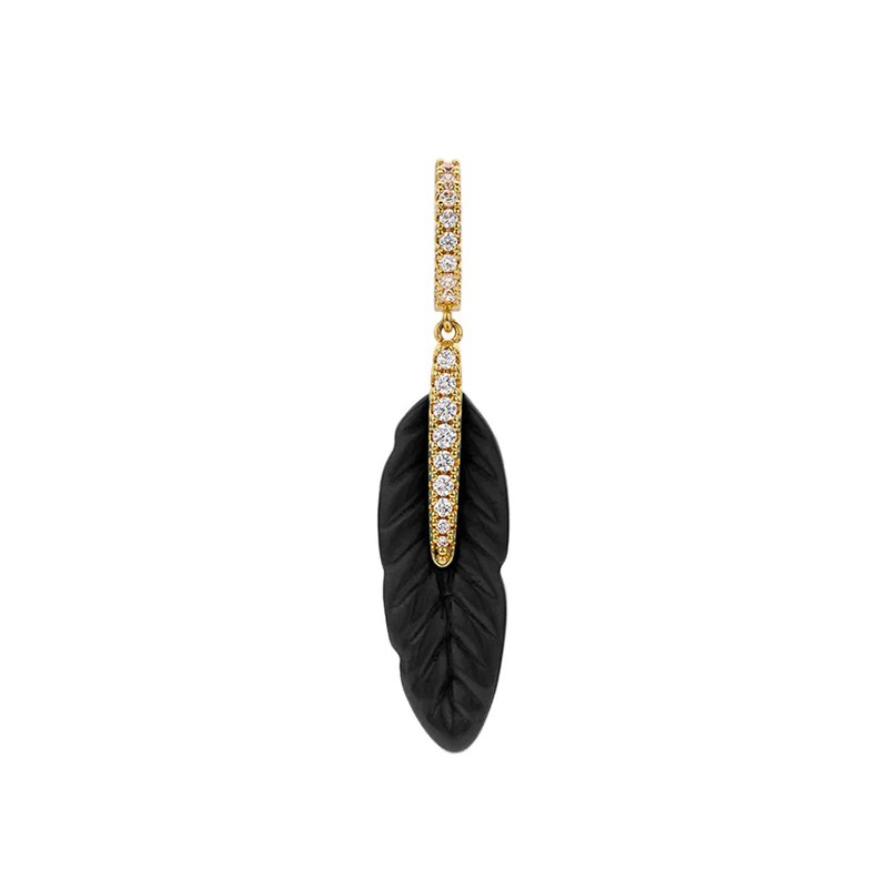 Boucles d'oreilles BLACK PLUME Or - Tiges cristaux blancs & Plume noire
