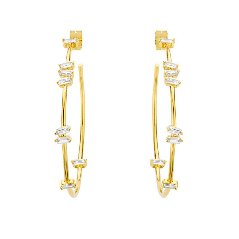 Boucles d'oreilles HOOPS Or - Créoles de Cristaux blancs