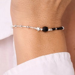 Bracelet élastique ETOILE en argent - Tubes & Cube noir TAILLE L